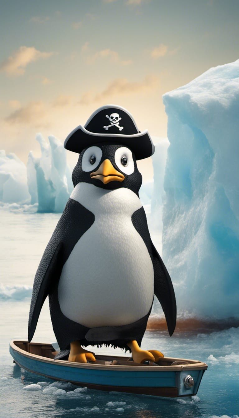 Pirate Penguin Captain on Icy Voyage