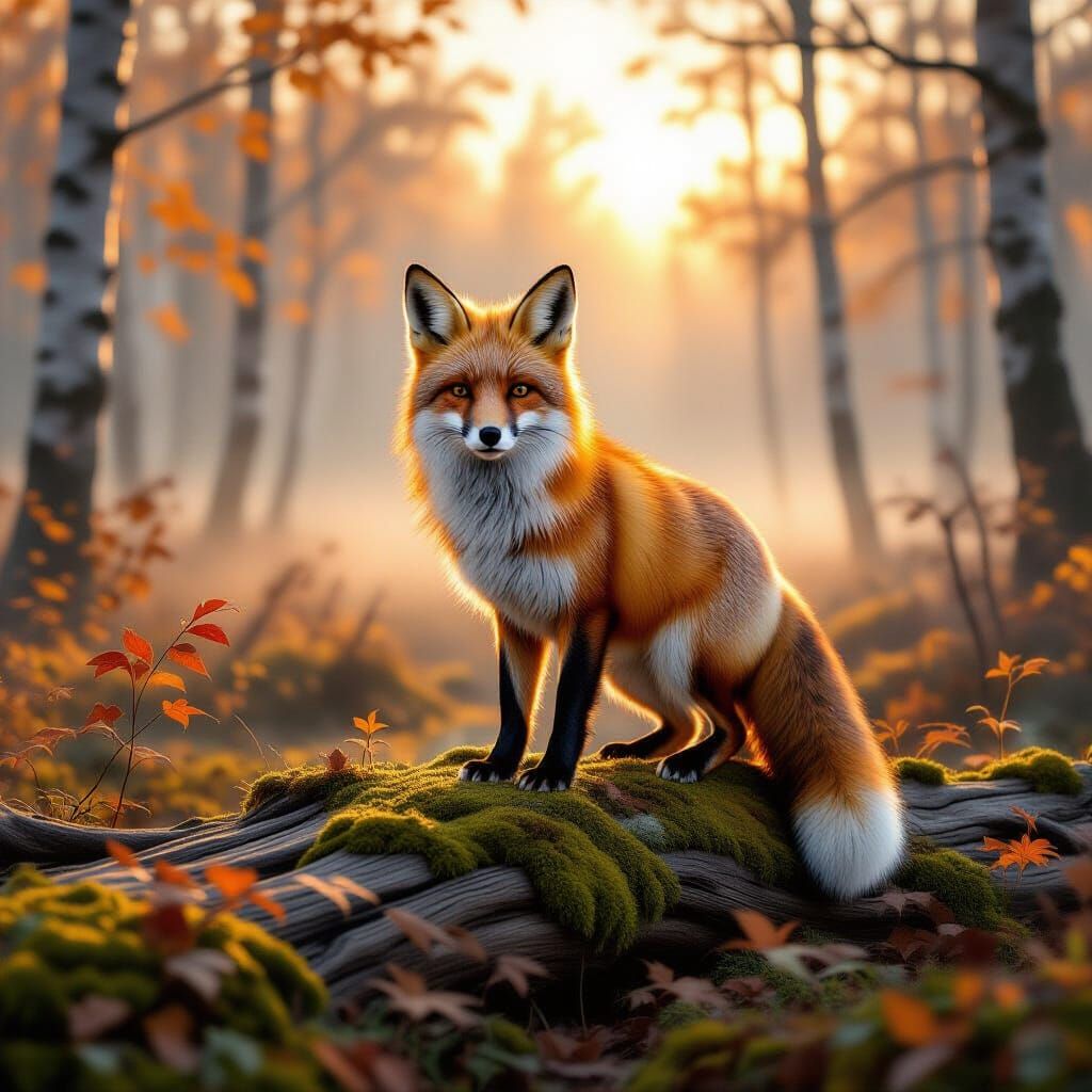 Red Fox in Amber Woodland: Digital Oil Painting