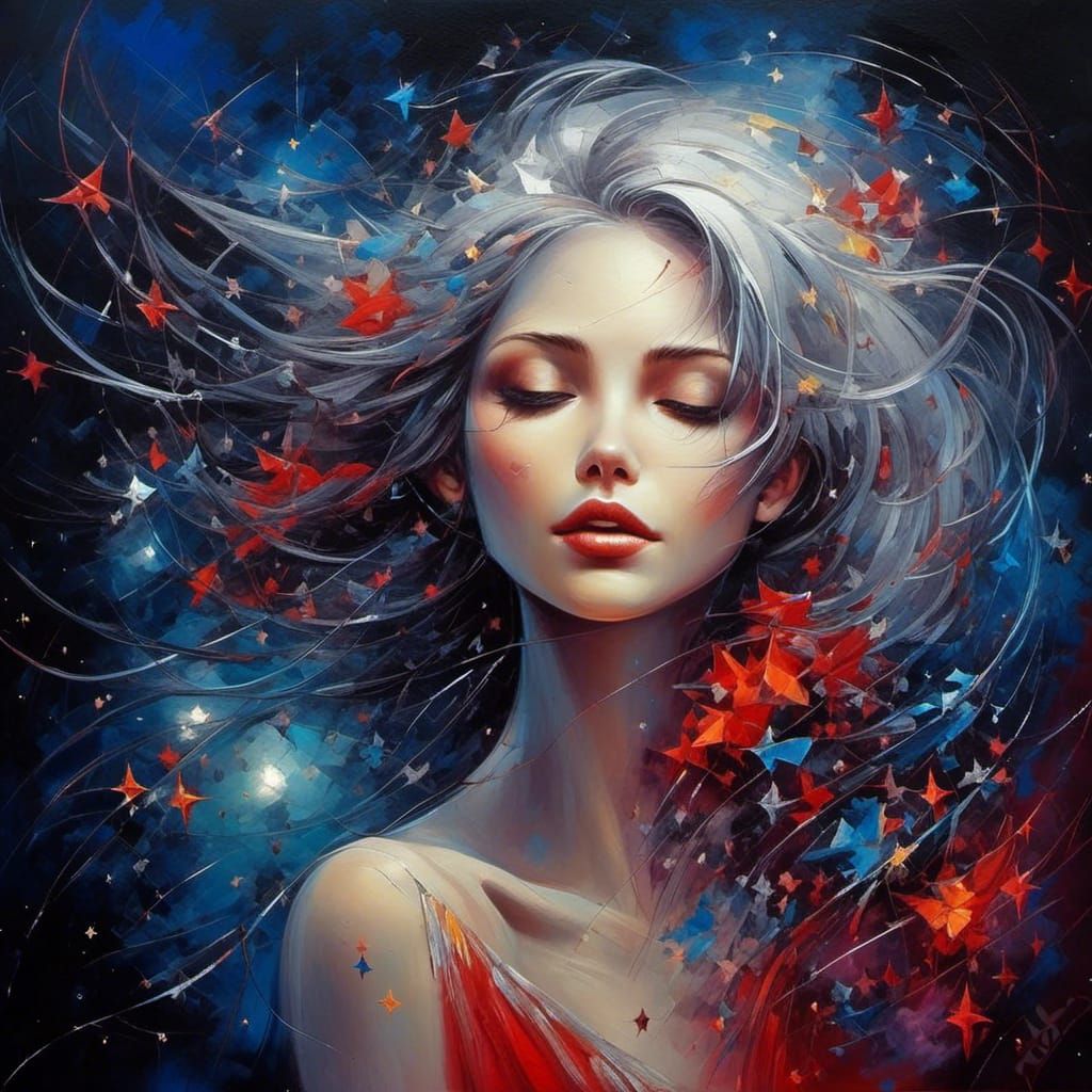 Exotic Woman with Silver Hair in Cosmic 3D Style