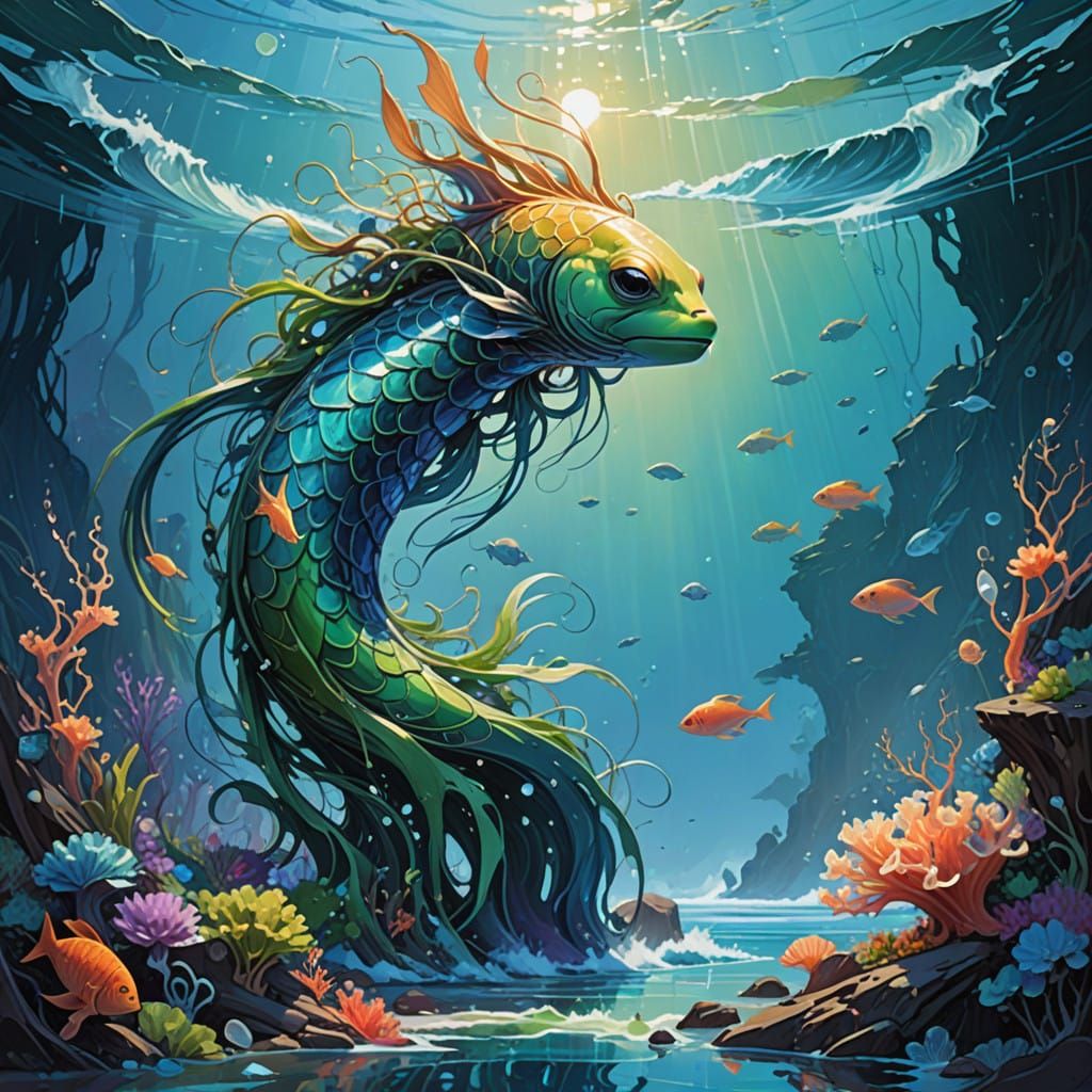 Dreamlike Wave Elementals in Vibrant Oceanic Scene