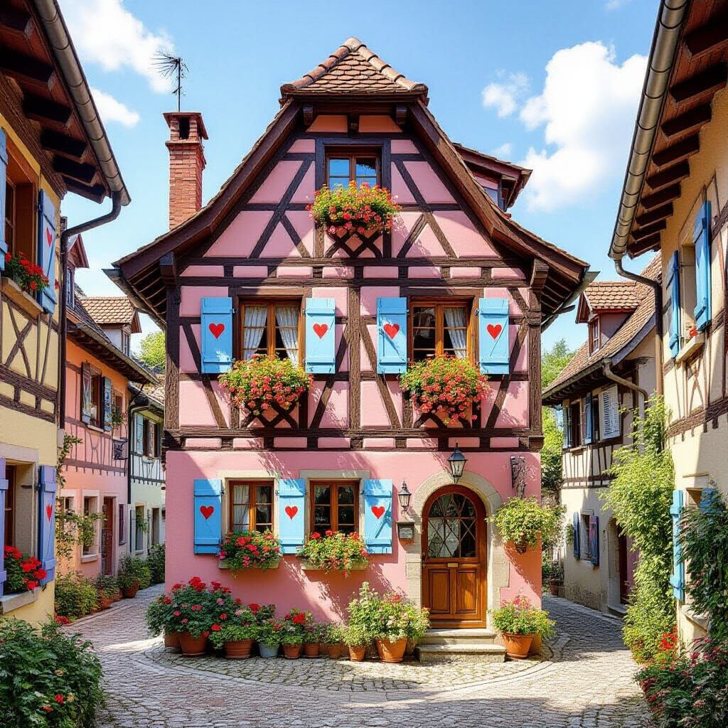 Picturesque Half-Timbered House in European Village