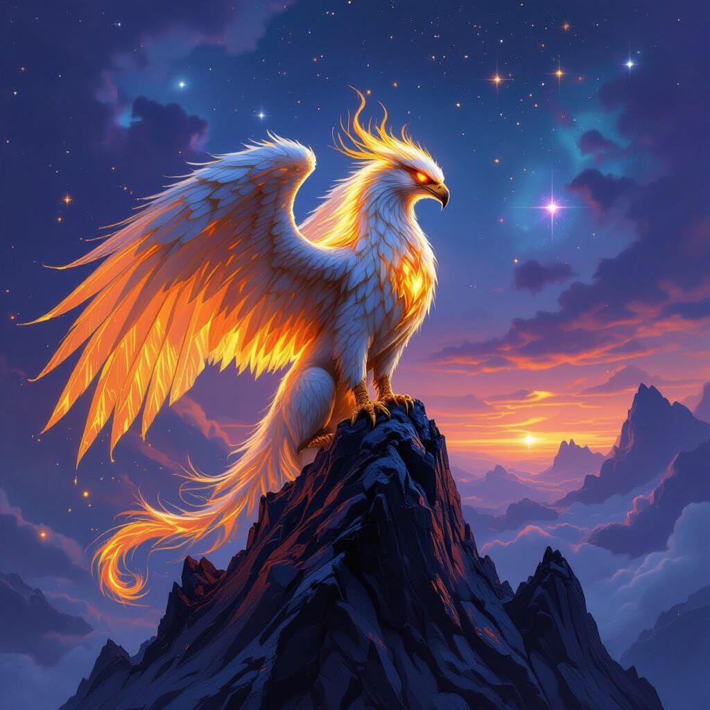 Golden Griffin Overlooking Nebula in Epic Fantasy Art