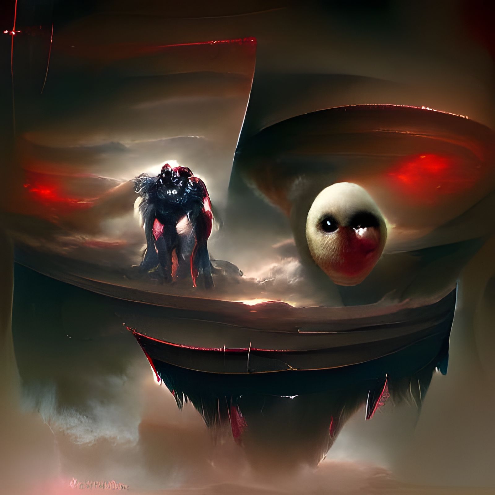 Two-Headed Titan Holds Saturn, Sinister Art