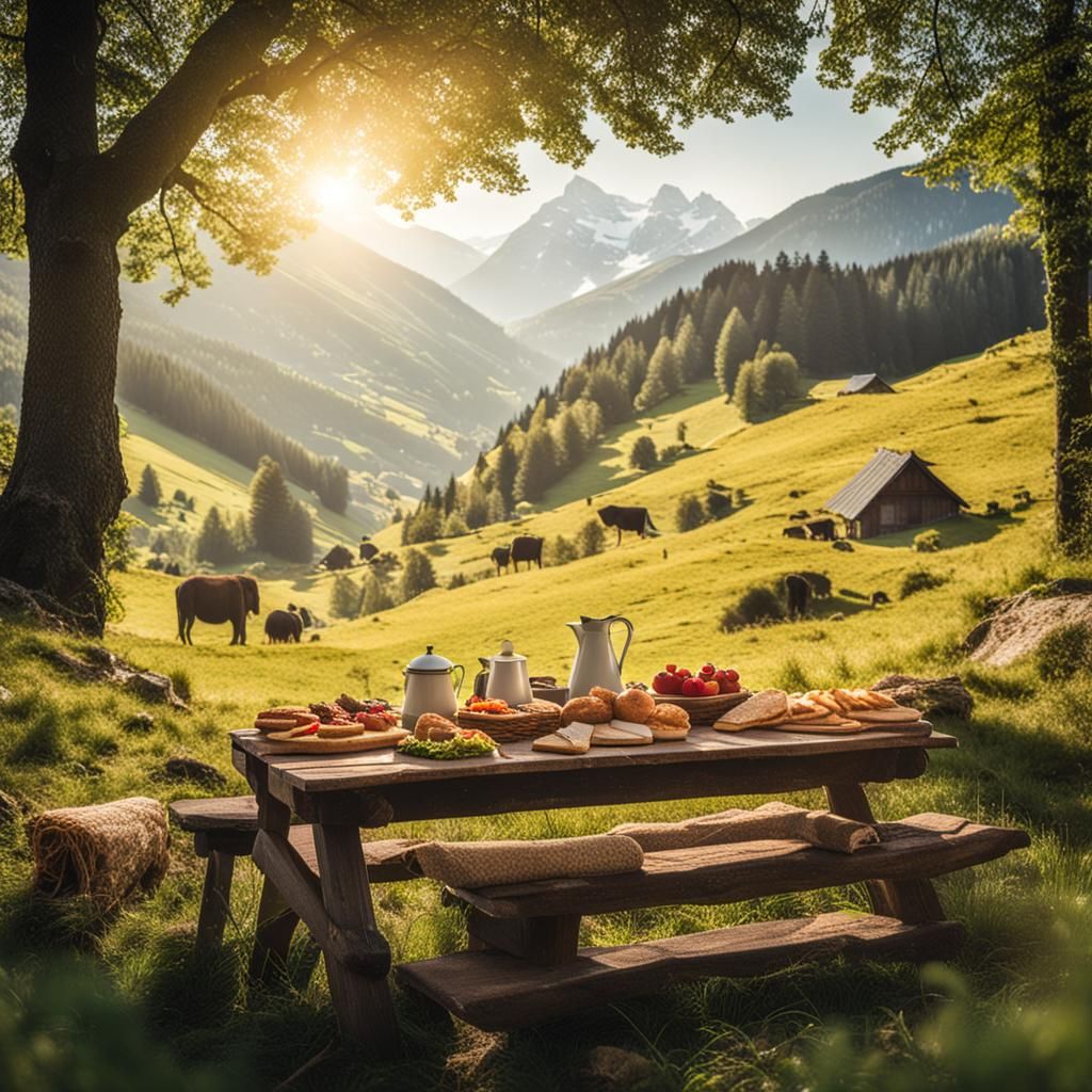 Breakfast in the Mountains: AI Generated Image