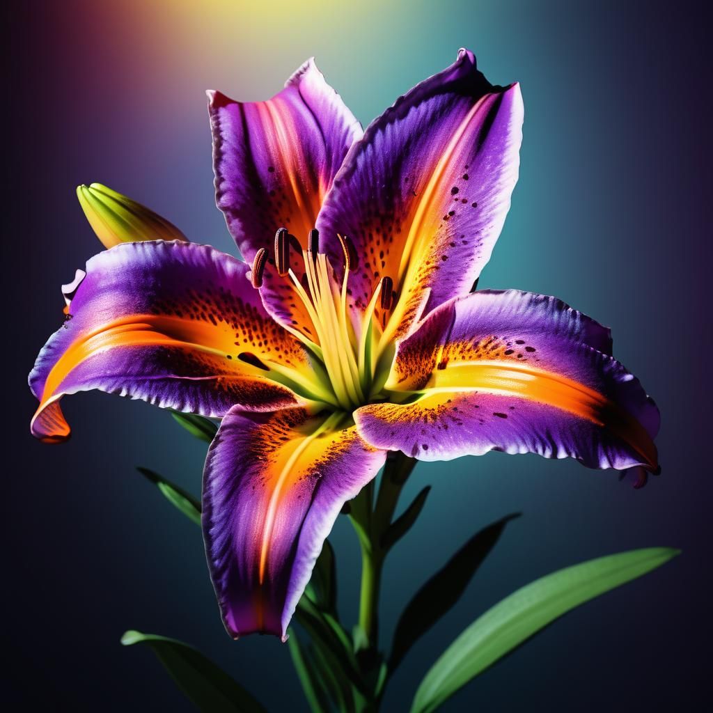 Lily Flower in Neon Pop Art Style