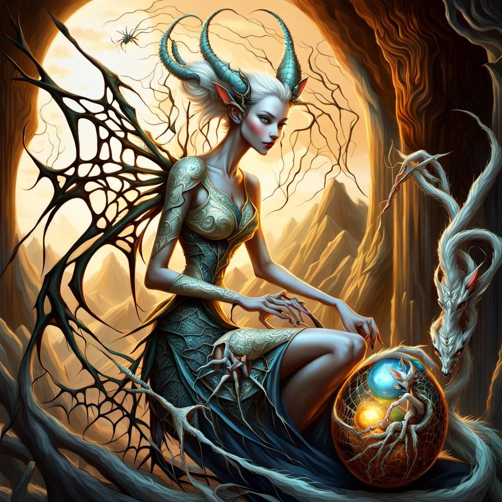 Spider Witch and Hatching Dragon in Alcohol Inks