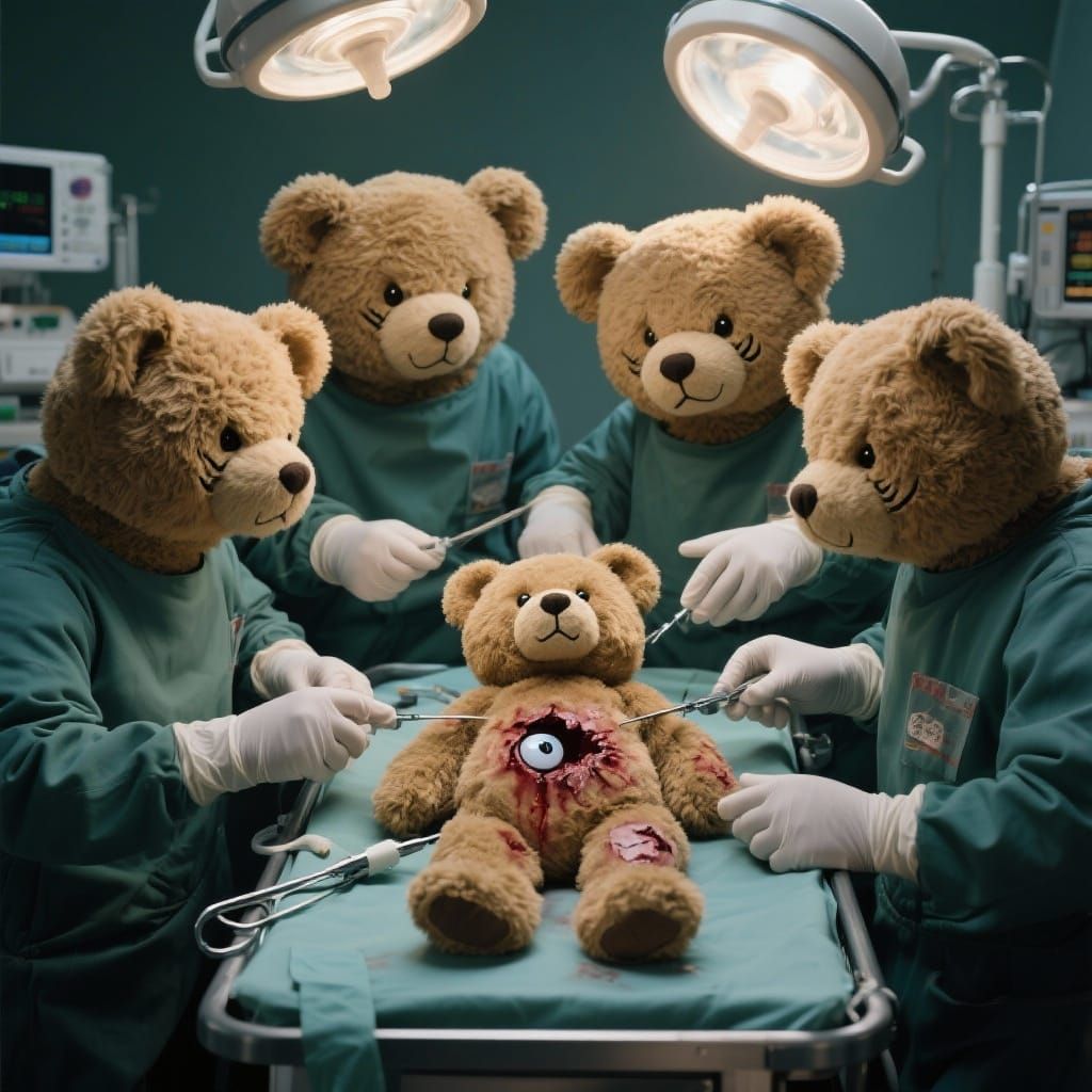 Evil Teddy Bears Plan Surgery on Injured Friend