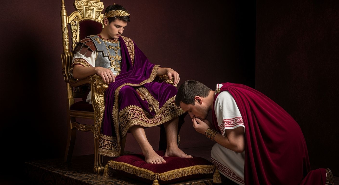 Young Emperor on Gold Throne in Roman Photography Style