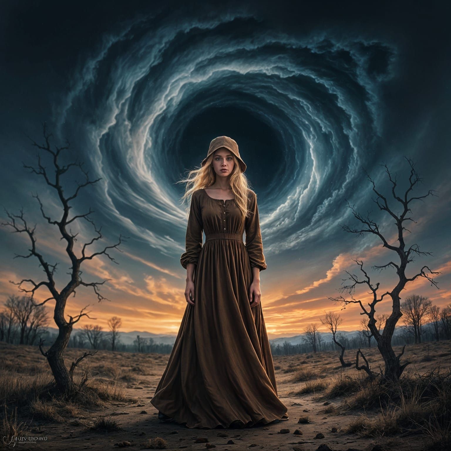 Woman Stands Calmly in Tornado Eye