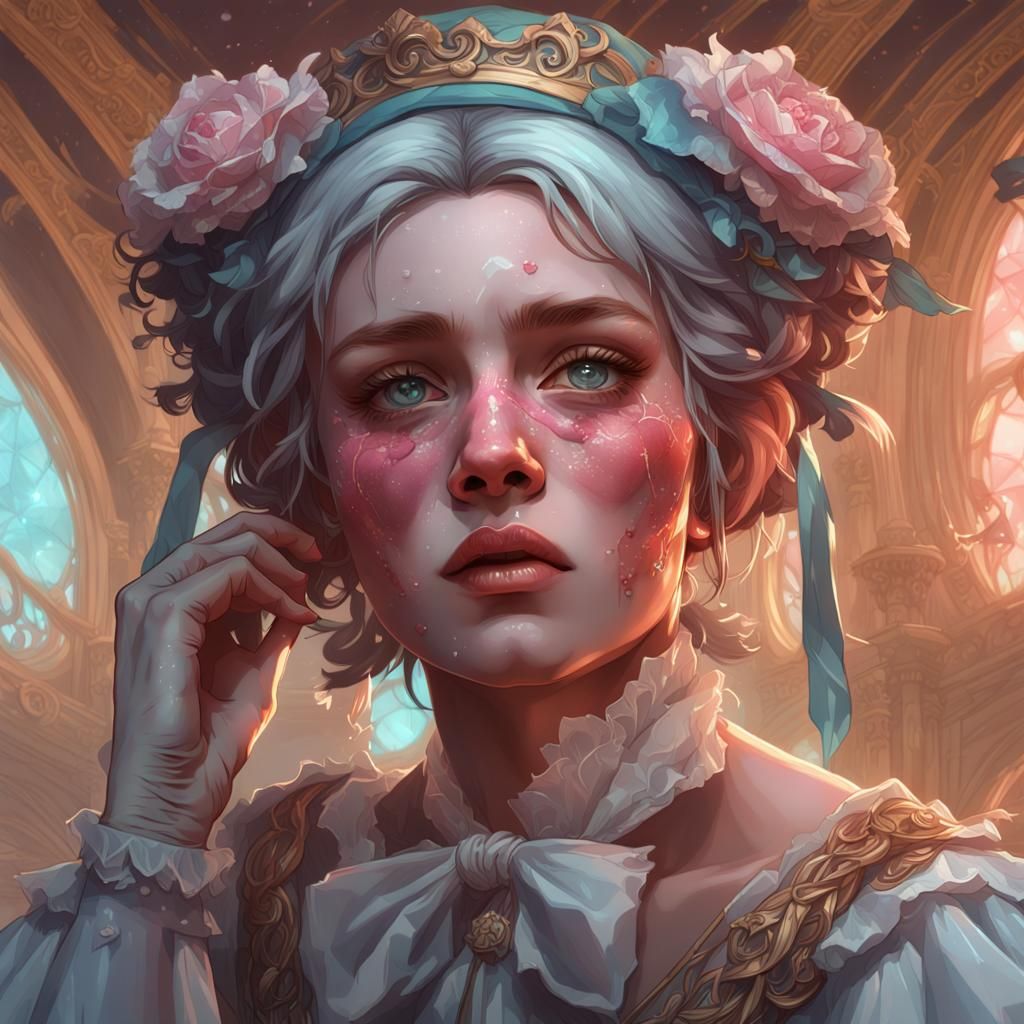 Distressed Maid Portrait with Gripped Chin, Hyperdetailed