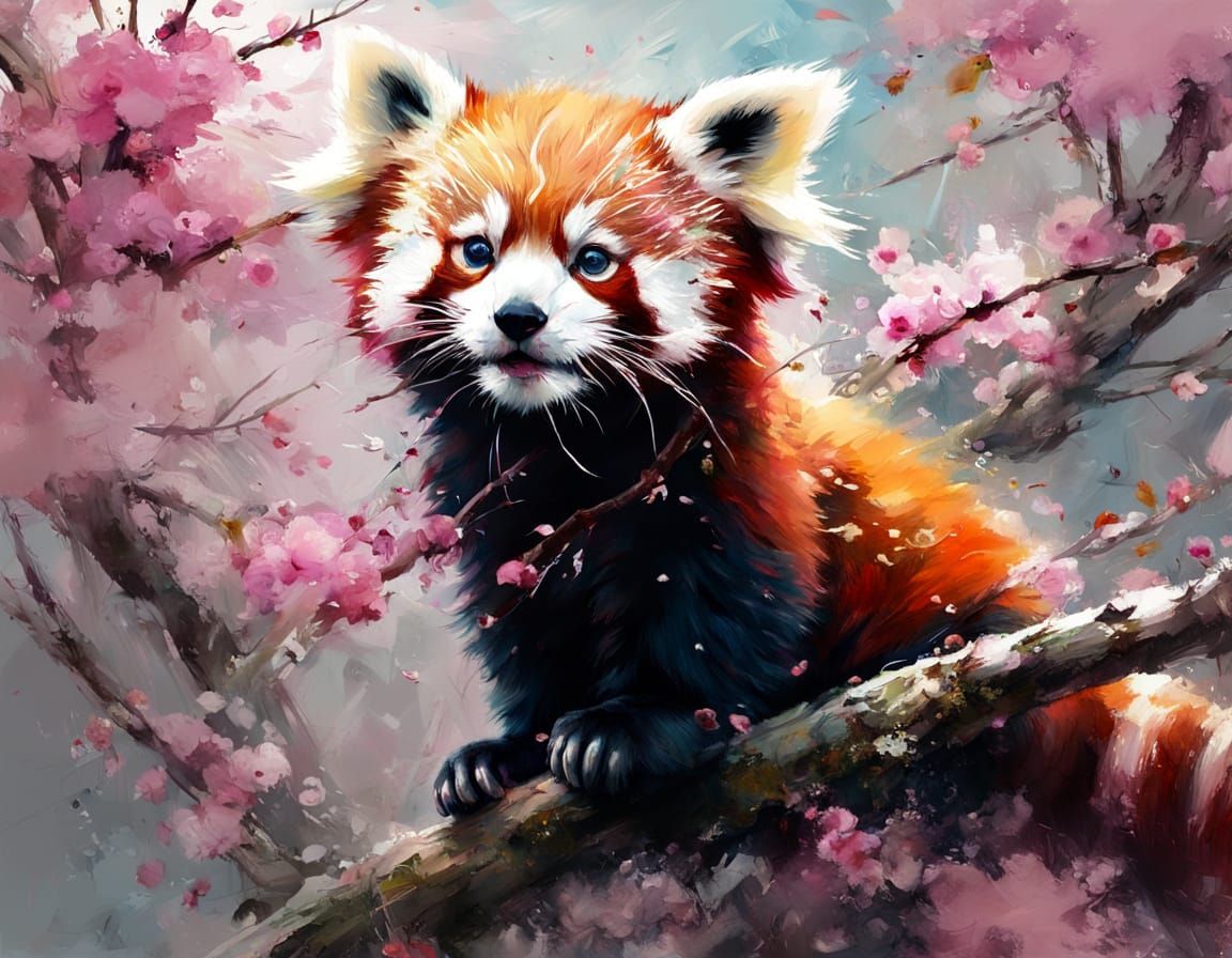 Whimsical Red Pandas Amidst Vibrant Sakura Blooms