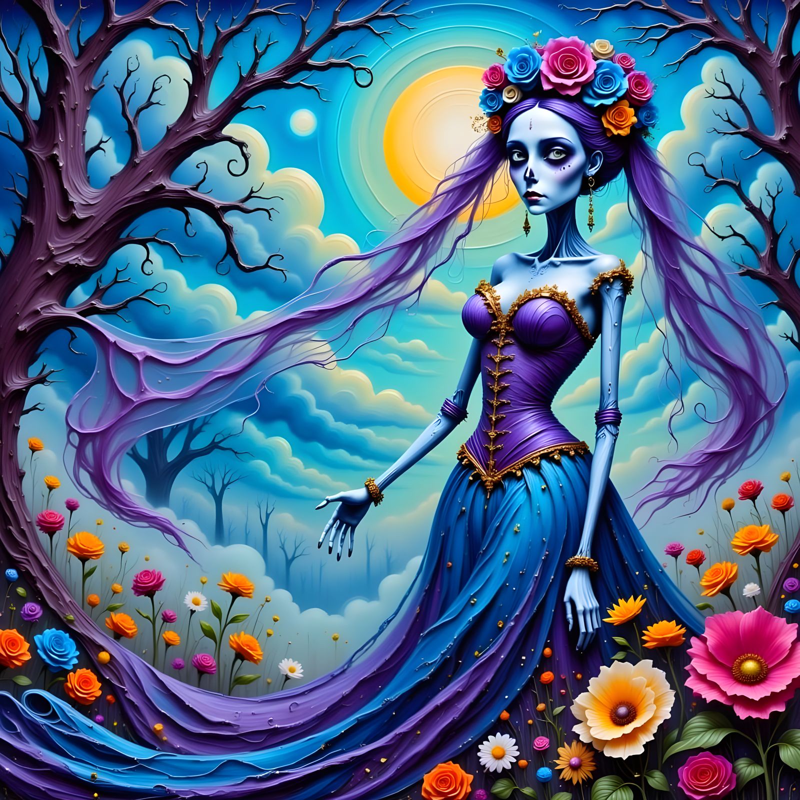 Ethereal Corpse Bride in Moonlit Glade