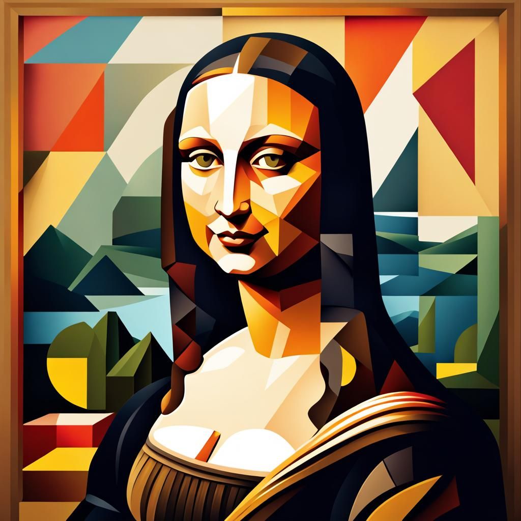 Geometric Mona Lisa in Cubist Art Deco Style