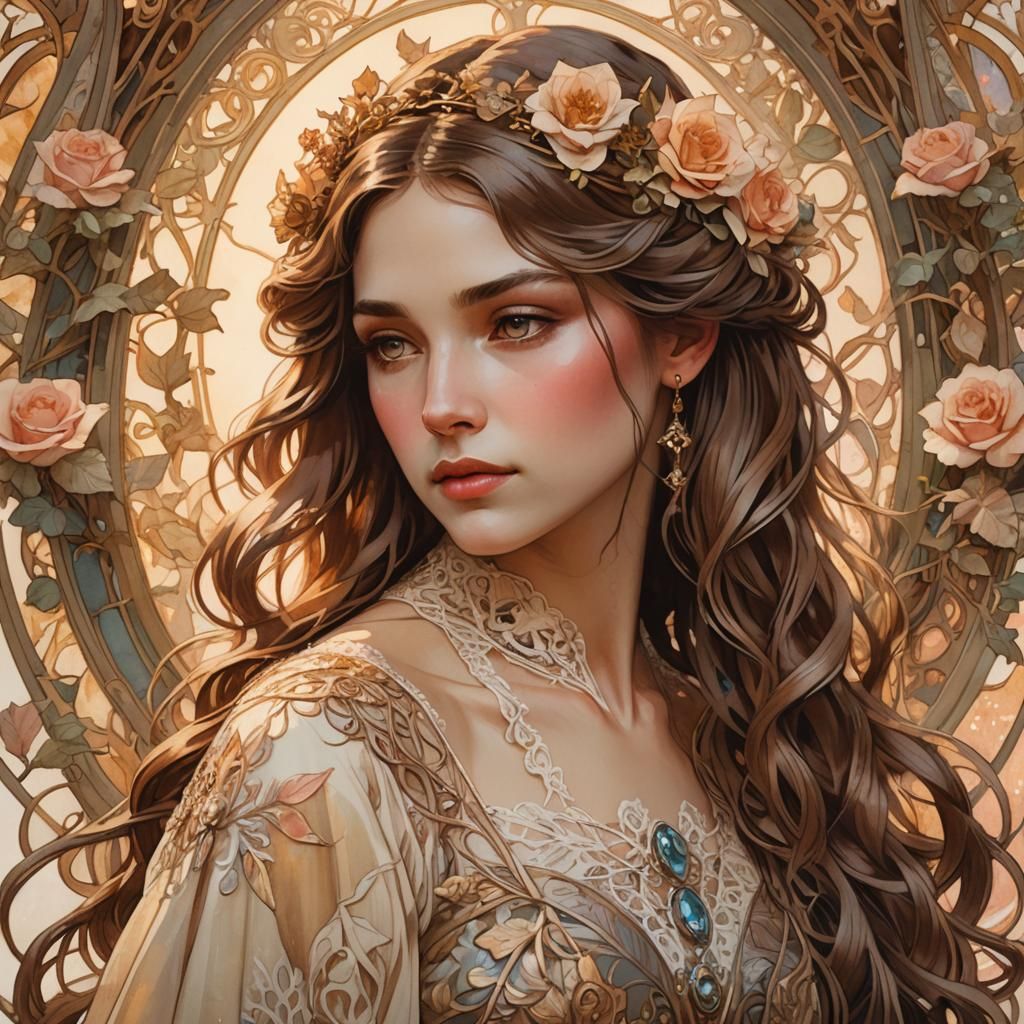 Victorian Girl Portrait in Art Nouveau Style