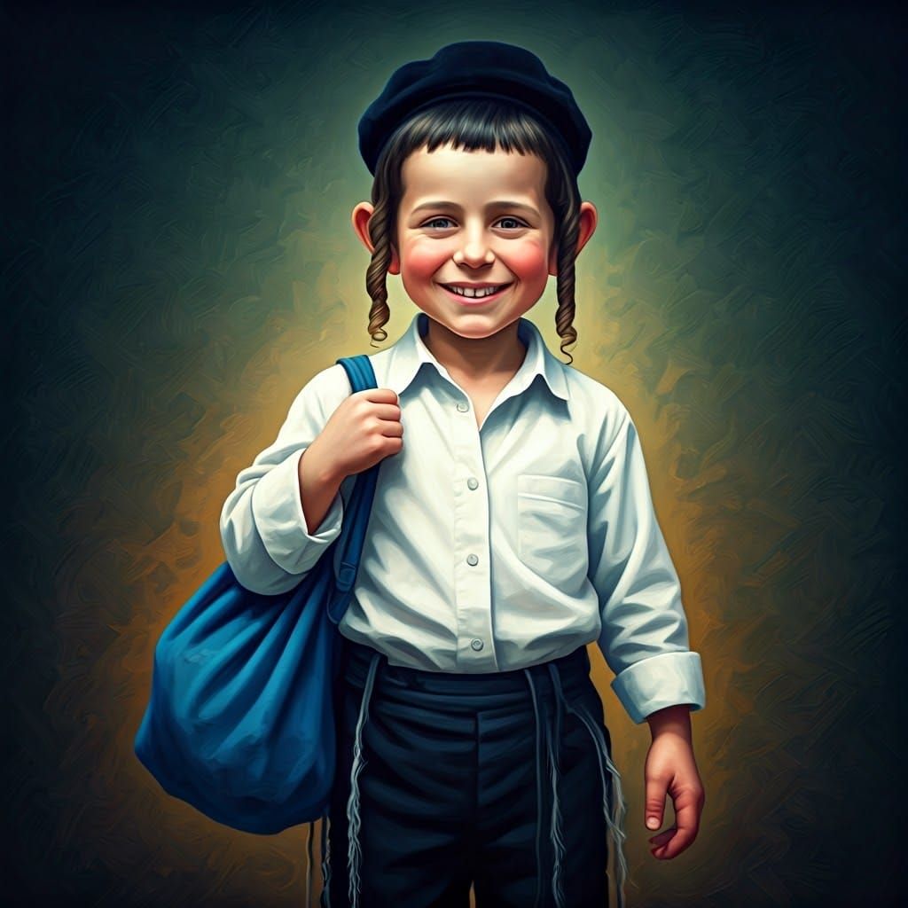 Jewish Boy with Sign in Traditional Clothing
