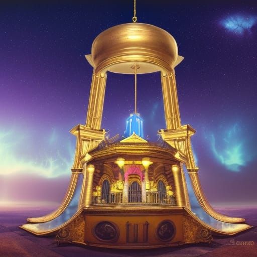 Massive Brass Bell Under a Starry Sky