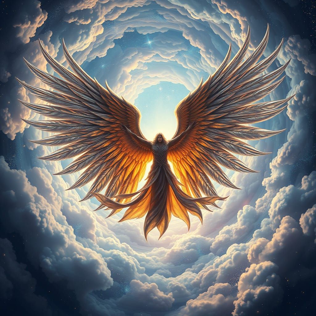 Divine Archangel Castiel Unfolds in Celestial Tapestry