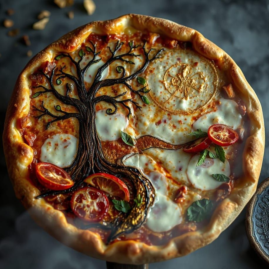 Edible Pizza Landscape in Art Nouveau Style