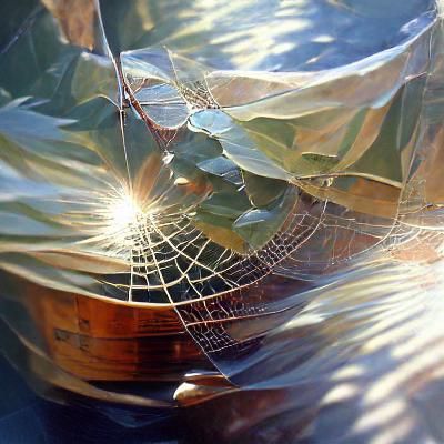 Spiderweb Glimmering in Sunlight, Oil Painting