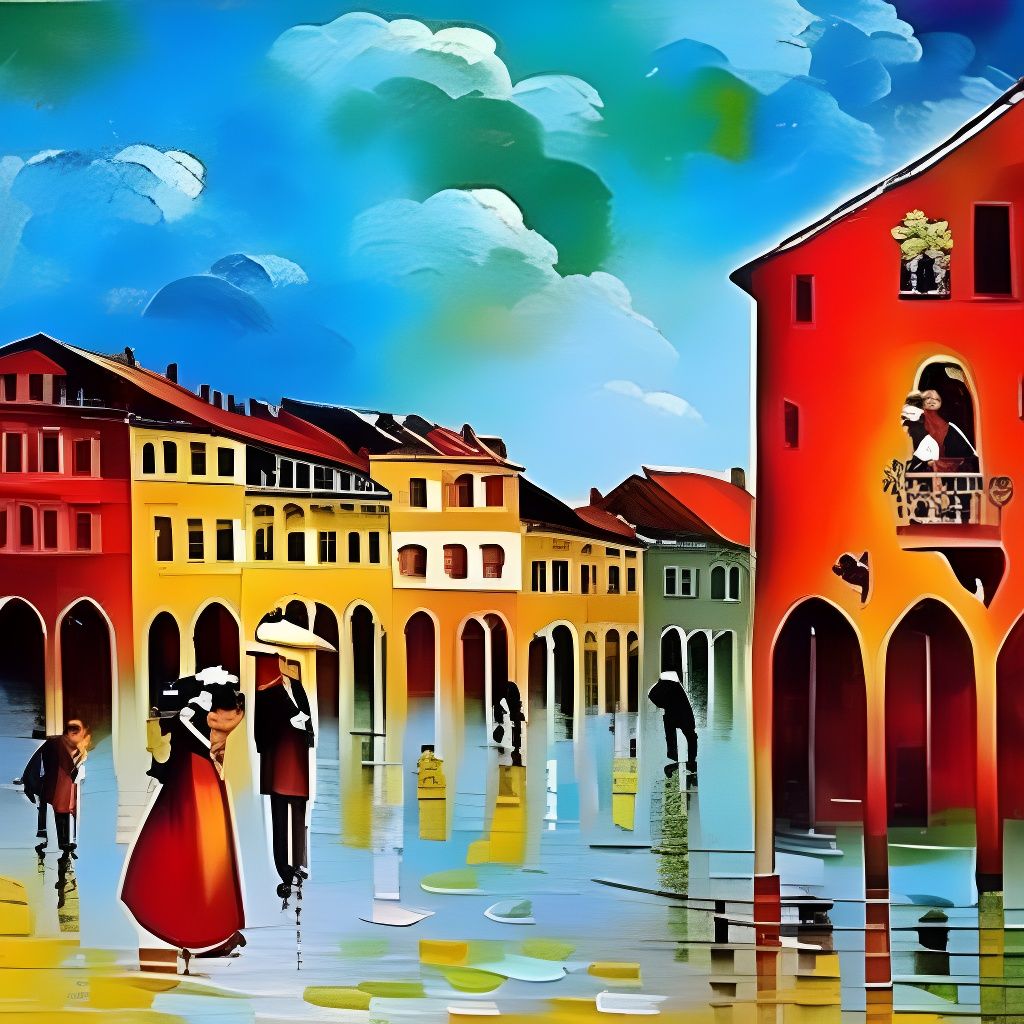 Happy People in Old Town, Impasto Style