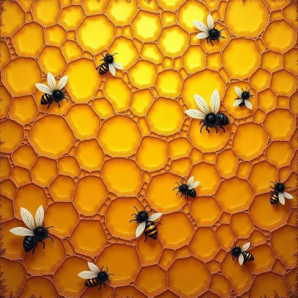 Honeycomb and Bees in Dreamy Ethereal Style