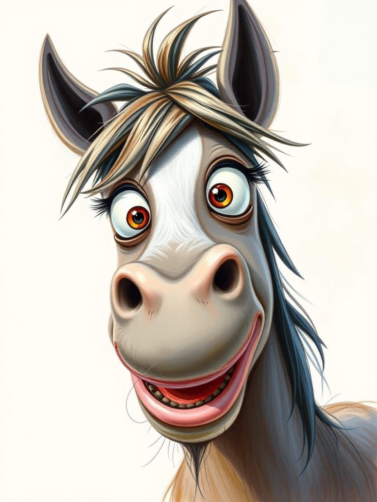 Humorous Scruffy Pony in Pastel Drawing Style