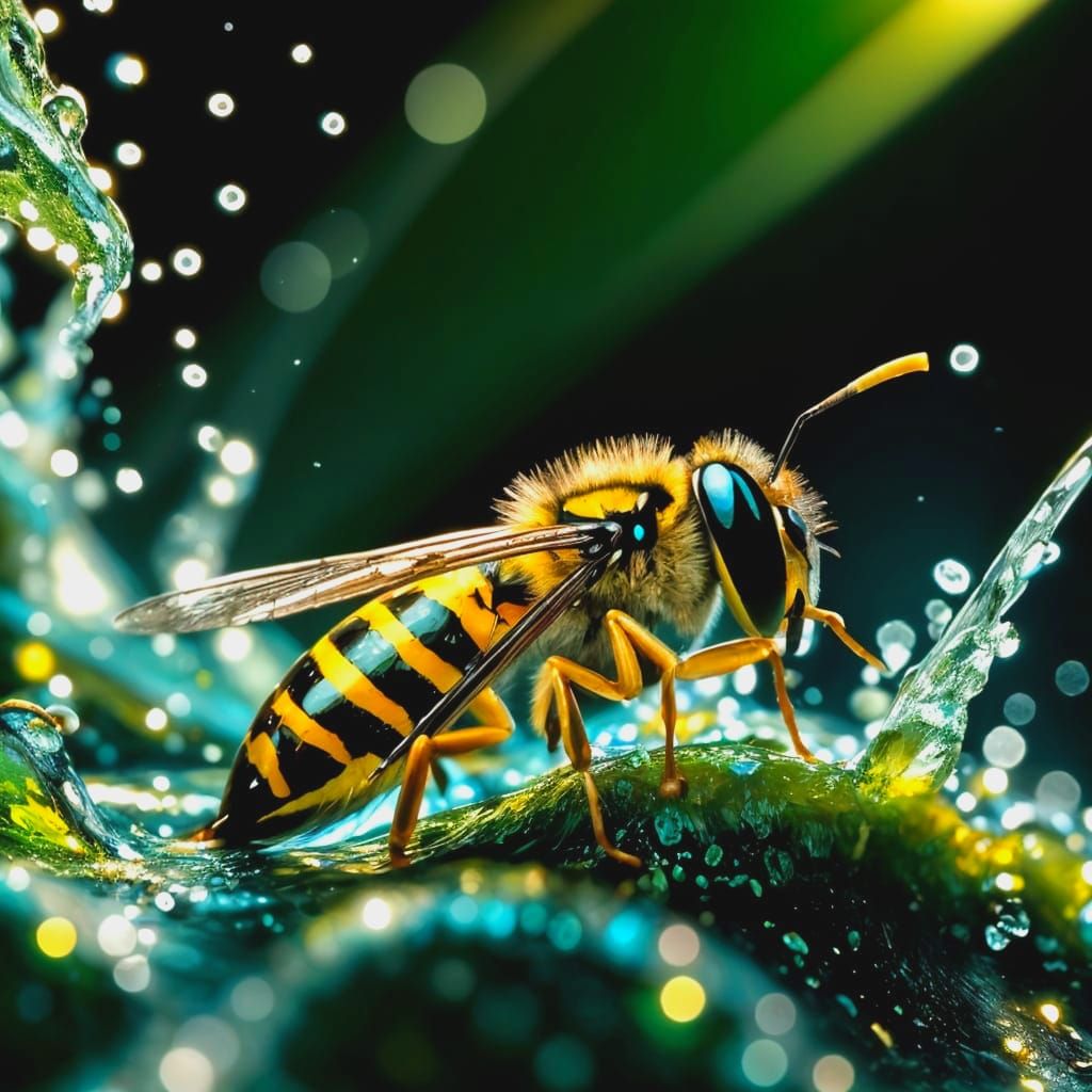 Radioactive Wasp in Hyperrealistic Splash Art