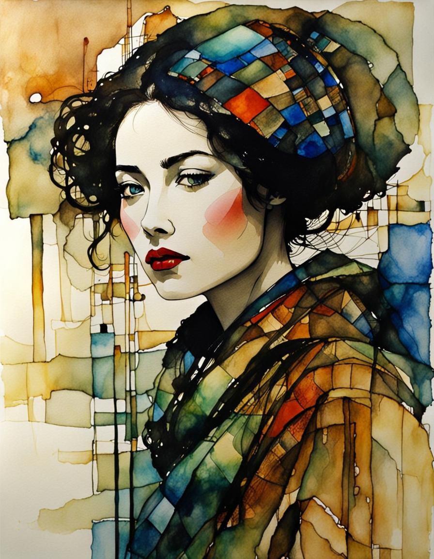 Ethereal Fei: Expressionist Ink and Watercolor Sketch