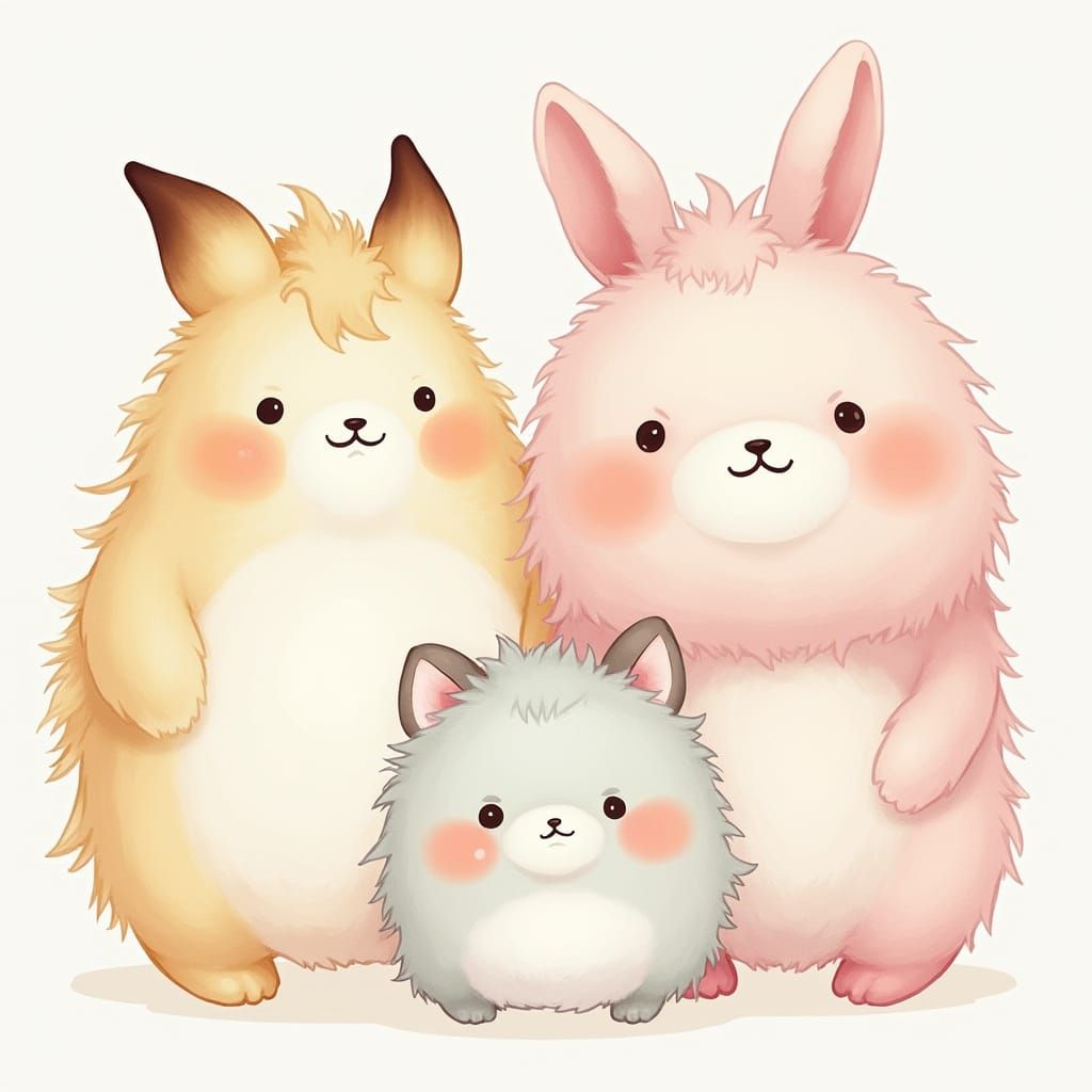 Pastel Kawaii Animals in Digital Watercolor Style