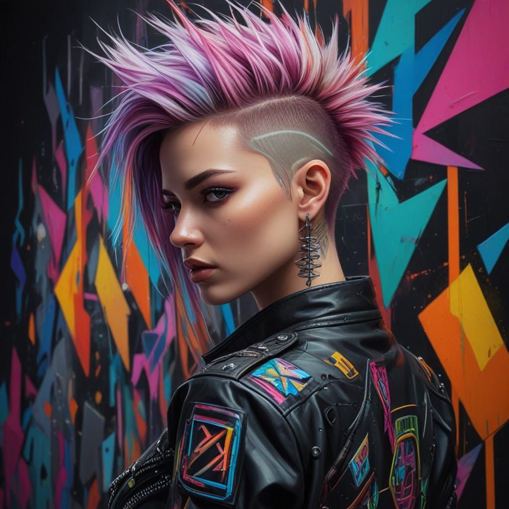 Cyberpunk Girl in Vibrant Neon Room
