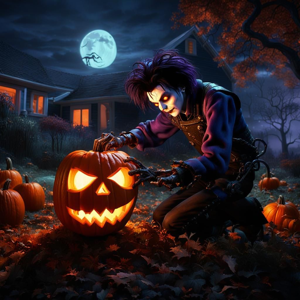 Edward Scissorhands Carving Pumpkin: Dark Fantasy Art