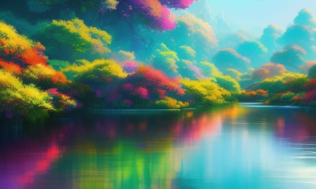 Rainbow Wonderland: An Anime-Inspired Oil Painting