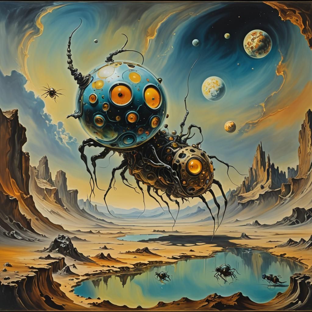 Surreal Exoplanet Inhabited by Fly Chimera, Dali Style
