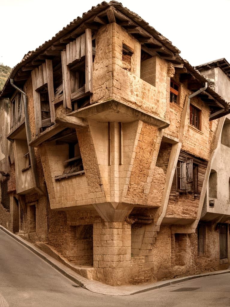 Unique Cubic Architecture on a Hillside Street