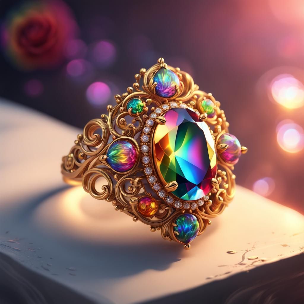 Ring with rainbow jewels