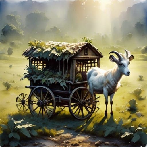 Whimsical Farm Scene with a Goat and Cabbage