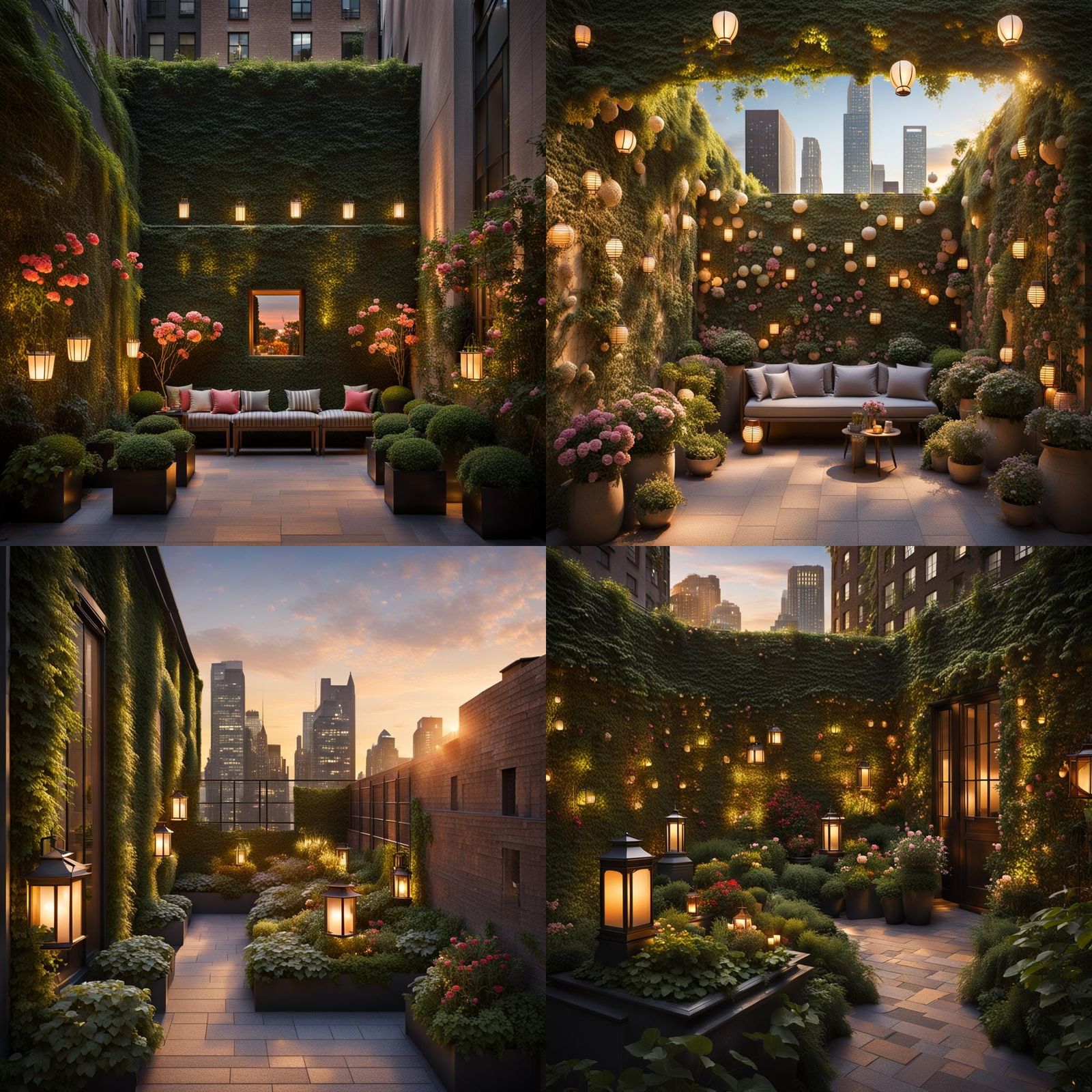 Tranquil Rooftop Garden Oasis in City at Twilight
