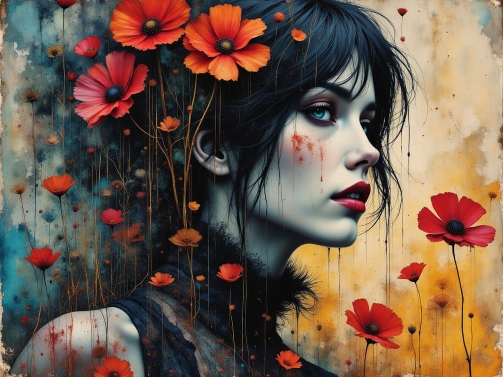 Female Figure Embodies Chaos in Watercolor and Alcohol Ink