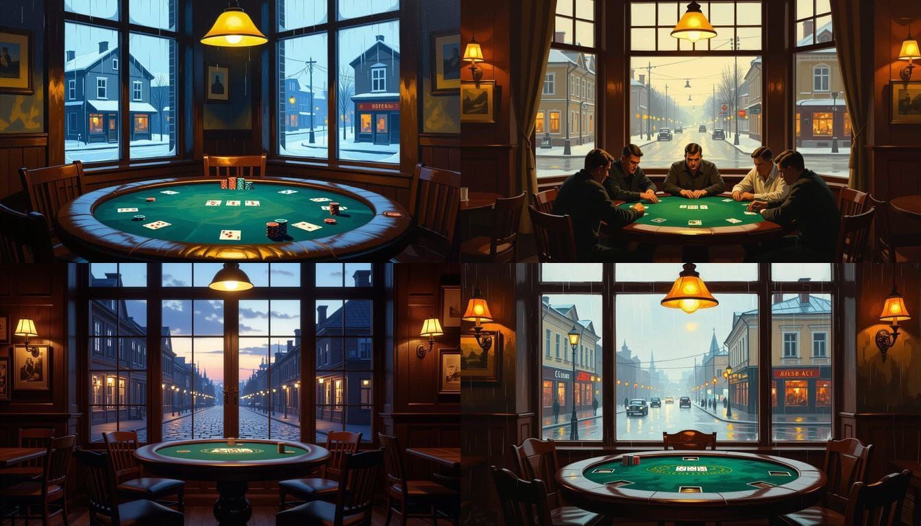 Smolensk Oblast Pub Interior Poker Scene by Window