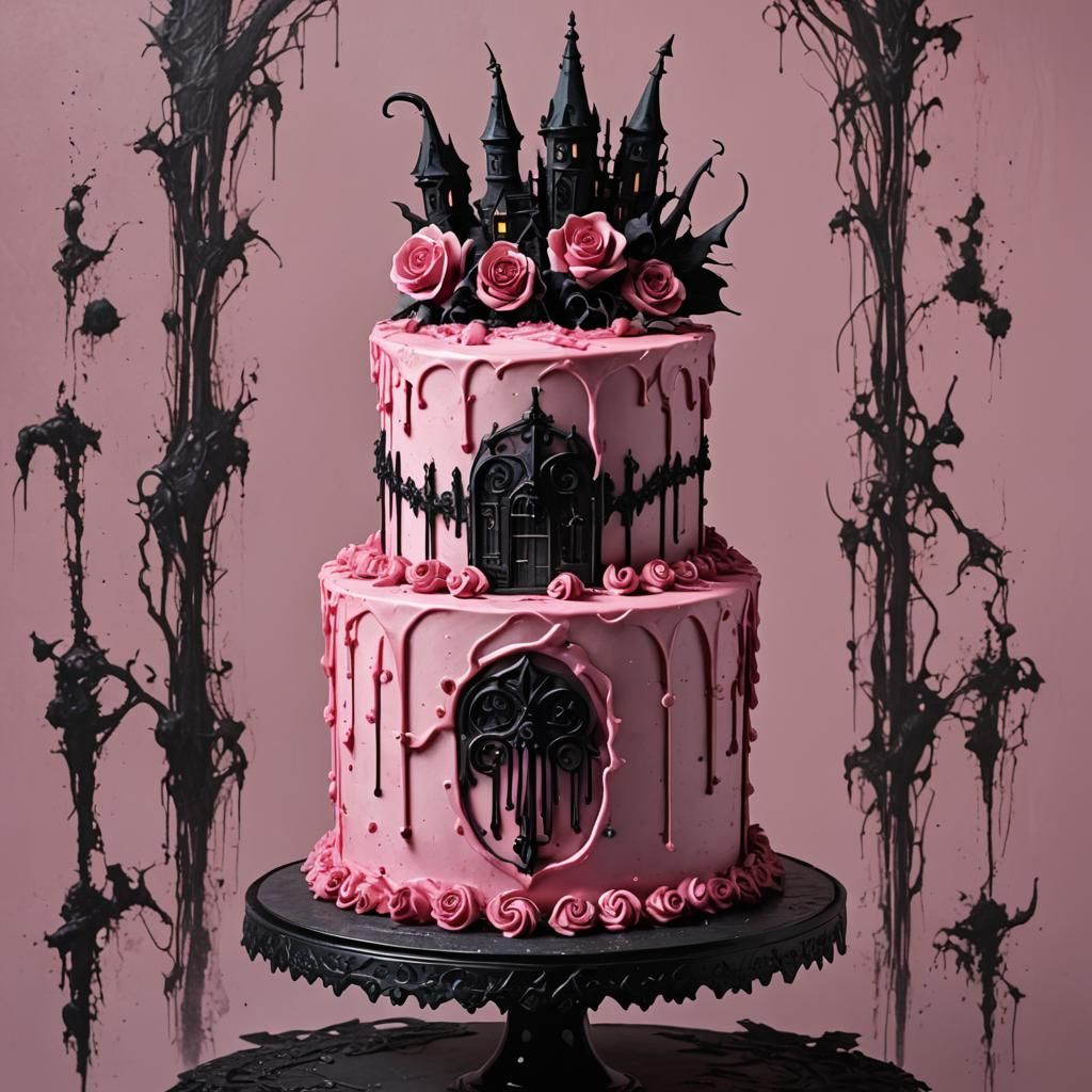 Sinister Gothic Pink Cake Digital Painting