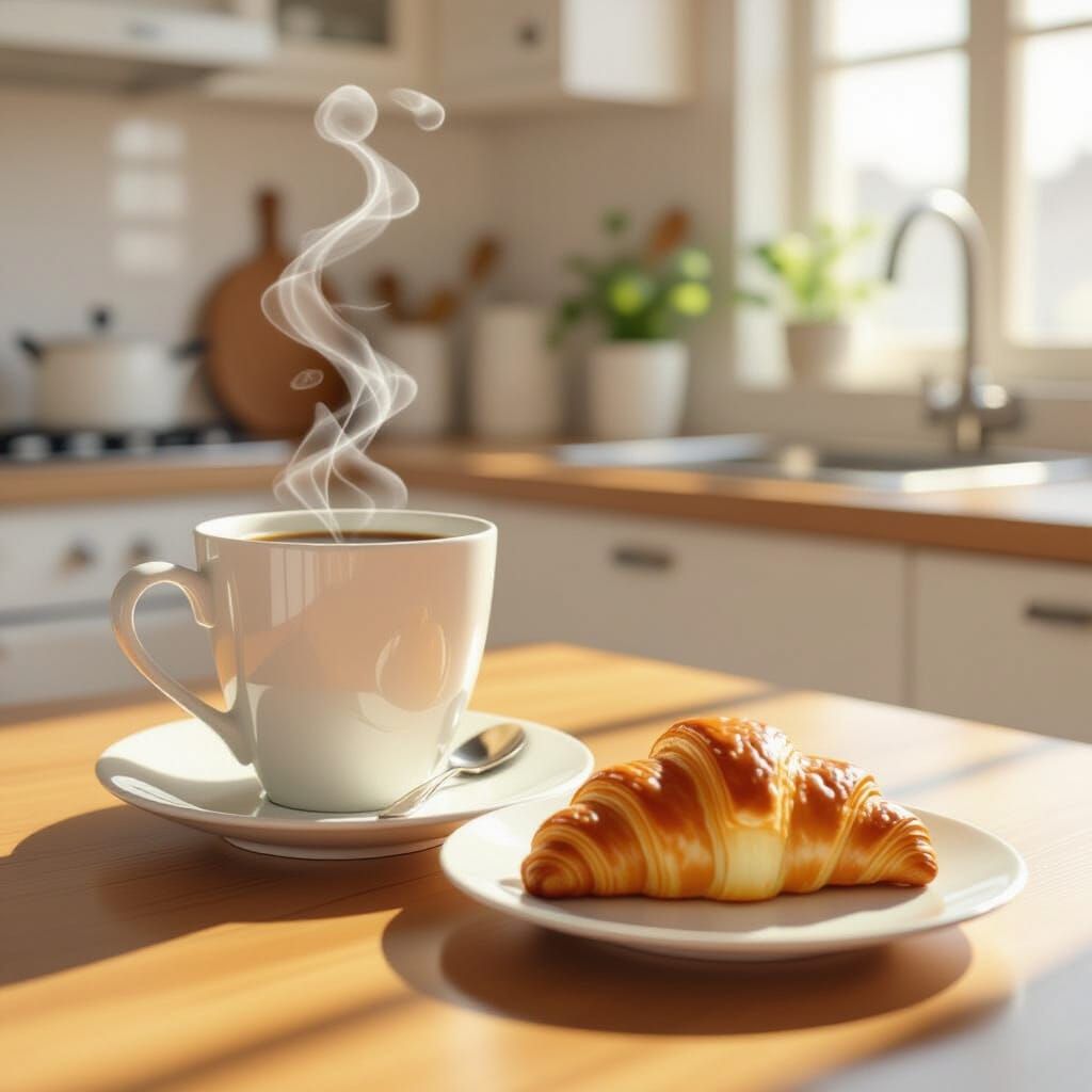 Cozy Morning Coffee and Croissant Scene