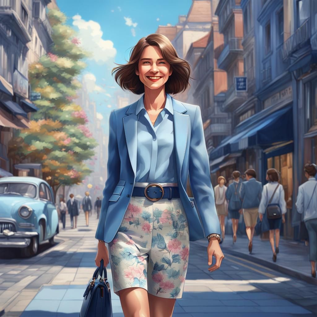 Woman in Blue Suit: Realistic Pastel Drawing