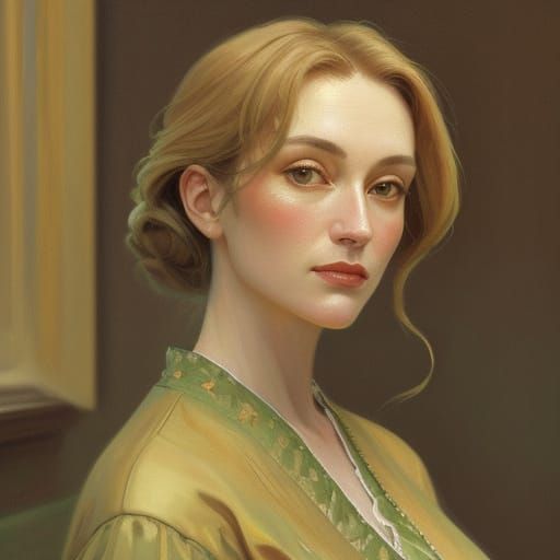 Impressionistic Portrait: Hopper in Green and Gold