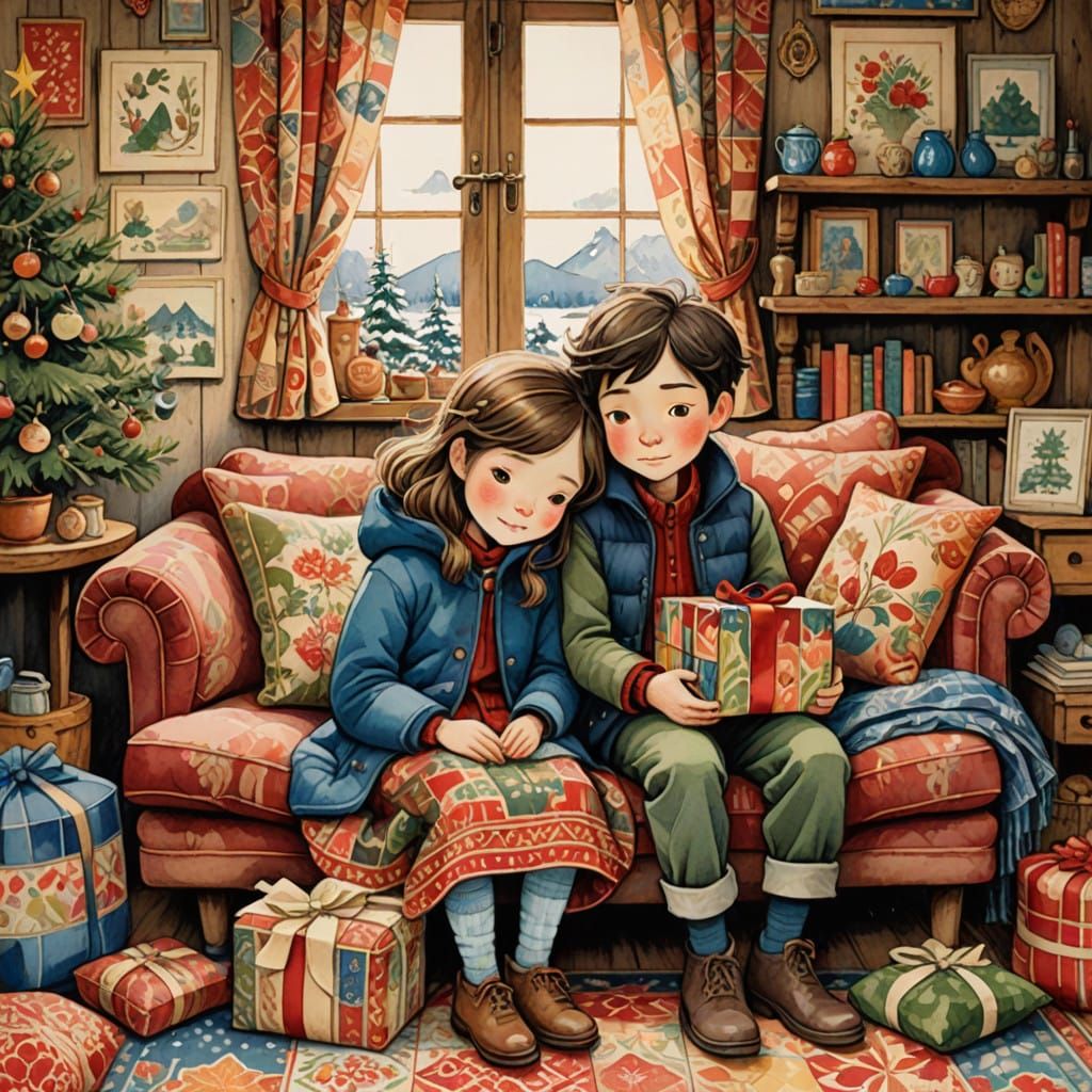 Cozy Winter Whimsy: A Heartwarming Scene of Childhood Wonder