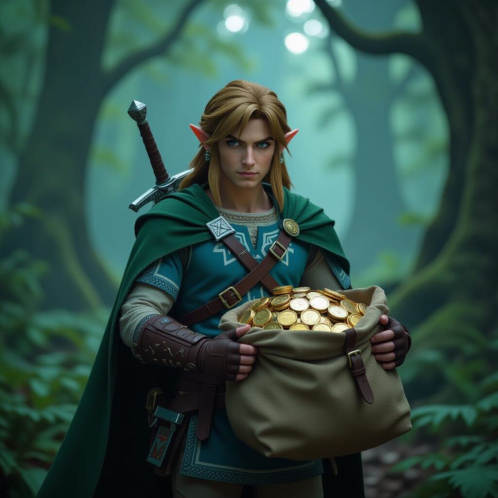 Hero's Journey: Cinematic Forest Scene with Coins