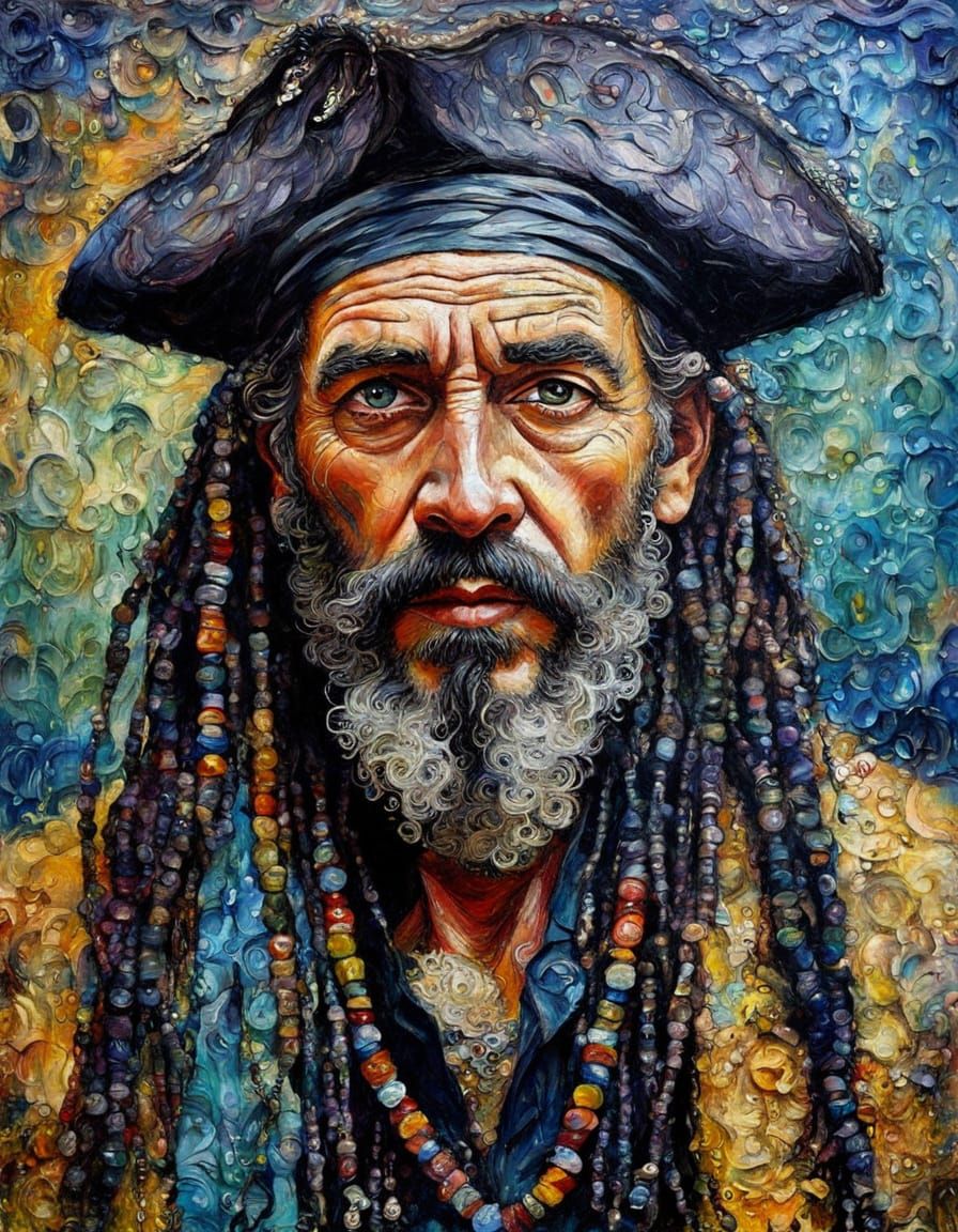 Pirate Portrait in Klimt Style Oil Painting