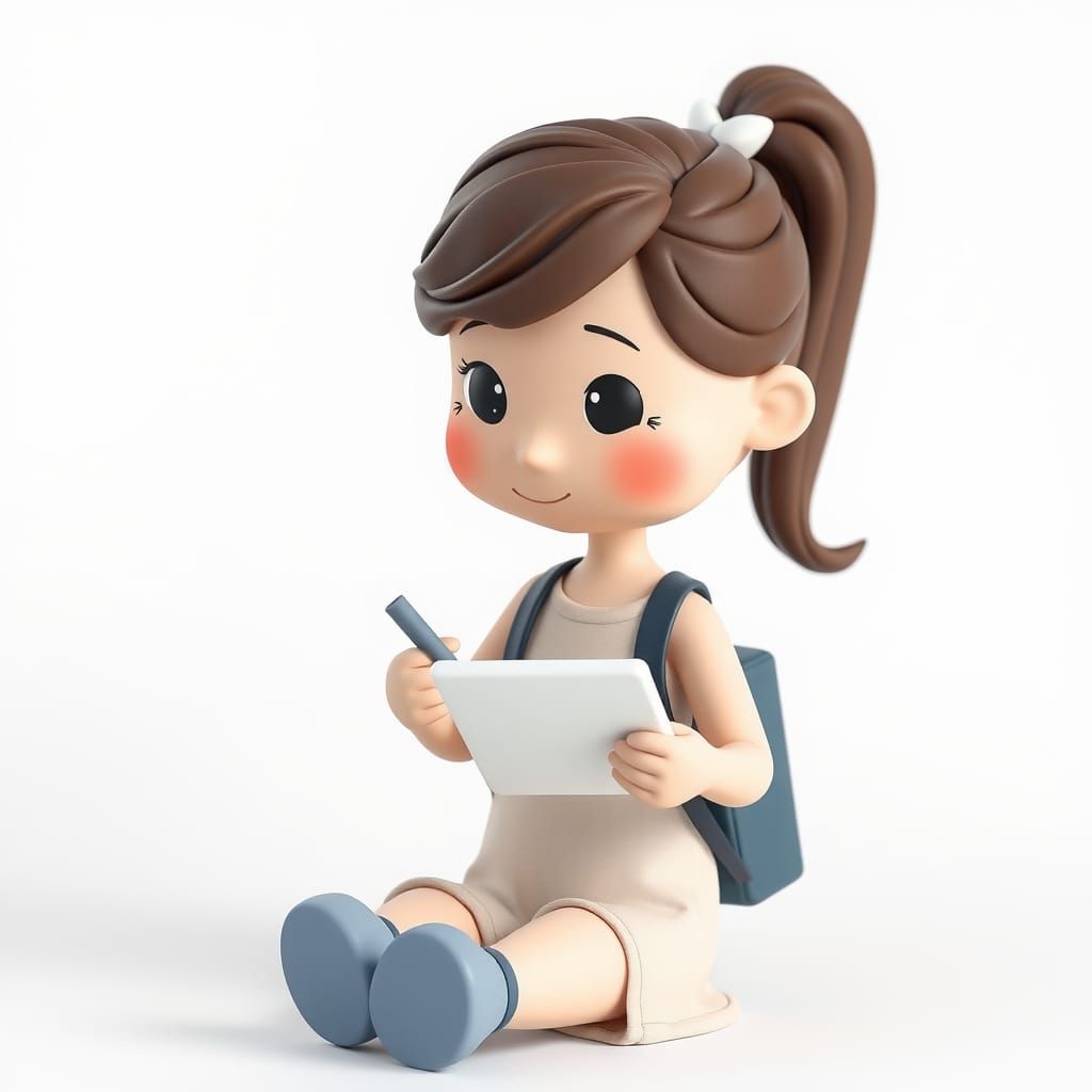 Kawaii Clay Woman Writing Notes in Blender 3D