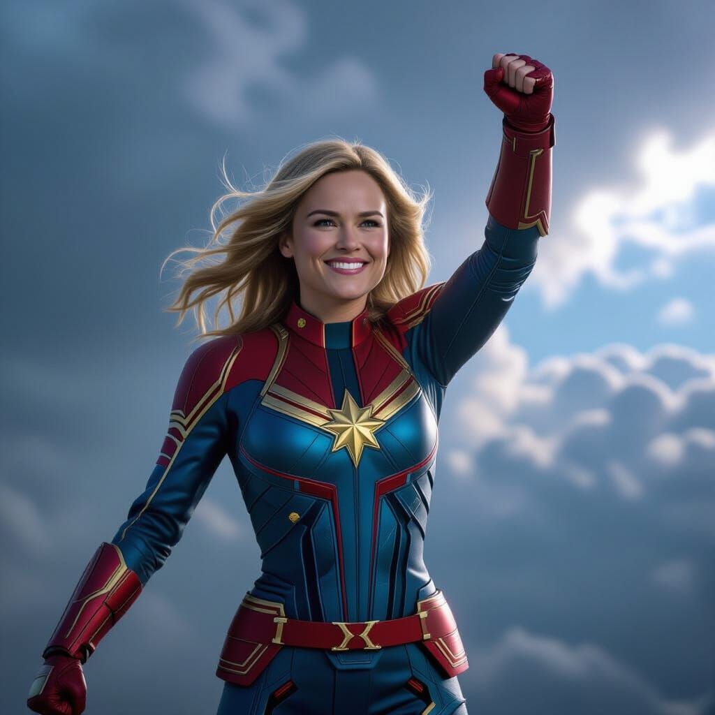 Captain Marvel Soars Victorious in Dramatic Sky