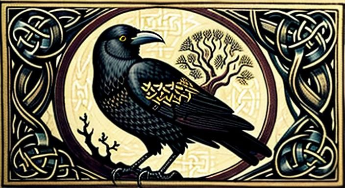 Crow in Celtic Knotwork Style Illuminated Manuscript