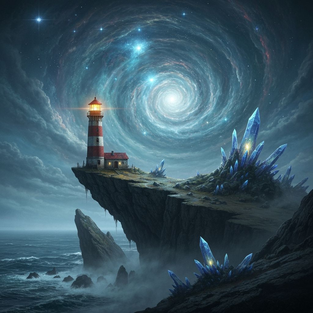 Mysterious Lighthouse on Alien Crystal Cliffs